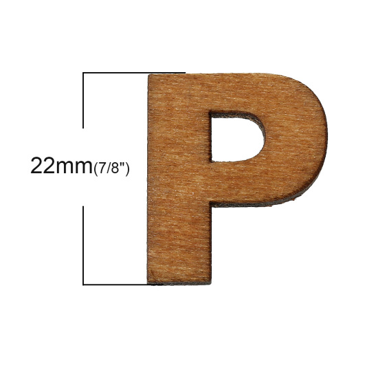 ウッド 装飾パーツ アルファベット " P " 自然な色 22mm x 18mm、 15 個 の画像