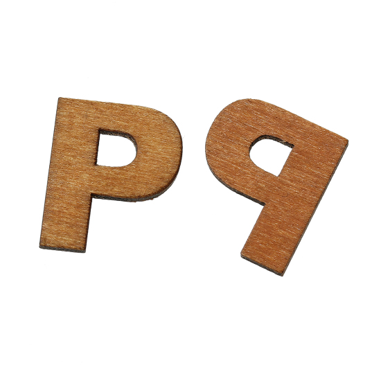 Picture of Wood Embellishments Findings Alphabet/ Letter "P" Natural 22mm x 18mm( 7/8" x 6/8"), 15 PCs