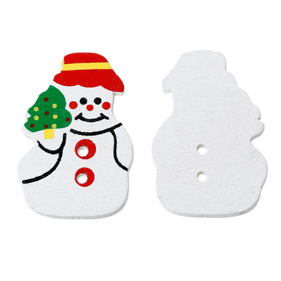 Imagen de Costura Botón Dos Agujeros Madera de Muñeco de nieve ,Blanco 3.6cm x 24mm, 5 Unidades