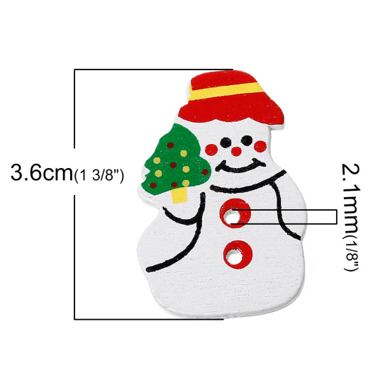 Imagen de Costura Botón Dos Agujeros Madera de Muñeco de nieve ,Blanco 3.6cm x 24mm, 5 Unidades