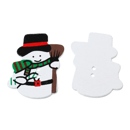 Image de Bouton de Couture en Bois Naturel 2 Trous Bonhomme de Neige de Noël Blanc 33mm x 29mm, 5 PCs