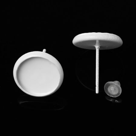 Pendientes De Presión Base Camafeo Latón de Ronda Blanco (Apta 10mm Dia.) 14mm x 12mm, 50 Unidades