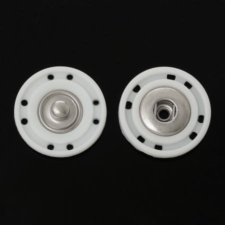 Copper & Resin Sewing Snap Buttons Round White 22mm( 7/8") Dia, 20 Sets(2 PCs/Set)