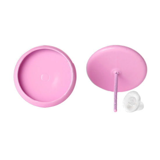 Immagine di Ottone Orecchino Accessori Tondo Rosa Basi per Cabochon Addetti 12mm 14mm x 14mm posta / filo: ( 0.7mm )， 30 Pz