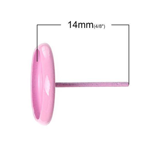 Immagine di Ottone Orecchino Accessori Tondo Rosa Basi per Cabochon Addetti 12mm 14mm x 14mm posta / filo: ( 0.7mm )， 30 Pz