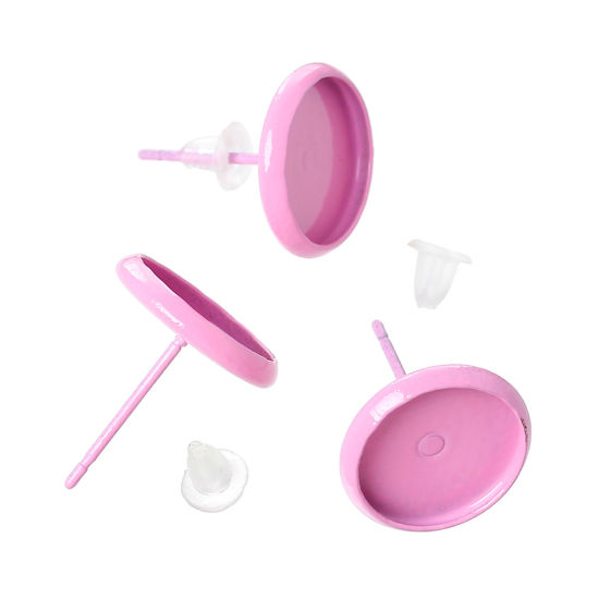 Immagine di Ottone Orecchino Accessori Tondo Rosa Basi per Cabochon Addetti 12mm 14mm x 14mm posta / filo: ( 0.7mm )， 30 Pz