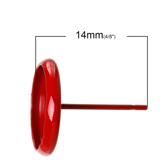 Image de Boucles d'Oreilles Supports à Cabochons en Laiton Forme Rond Rouge avec Embouts (Cabochon Rapportable 12mm Dia.) 14mm x 14mm, Epaisseur de Fil: (21 gauge), 30 Pcs