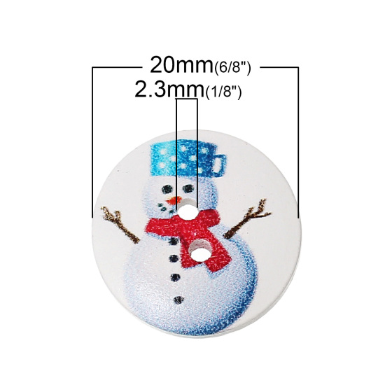 Imagen de Costura Botón Dos Agujeros Madera de Ronda Al Azar ,Muñeco de nieve Navidad 20mm Diámetro, 100 Unidades