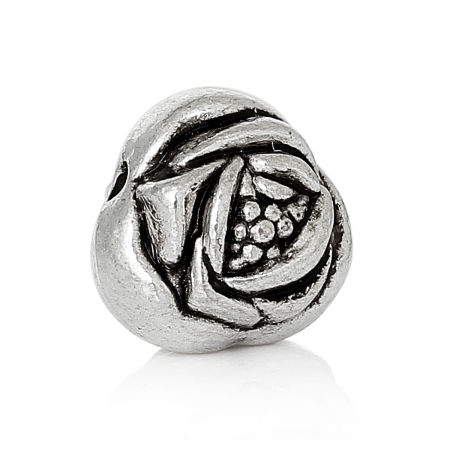 Immagine di Lega di Zinco Separatori Perline Fiore Argento Antico Circa 10mm x 9mm, Foro:Circa 1.7mm, 50 Pz