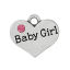 Picture of 20 PCs Zinc Based Alloy Family Jewelry Charms Antique Silver Color Heart Message " Baby Girl " Pink Rhinestone 17mm x 15mm