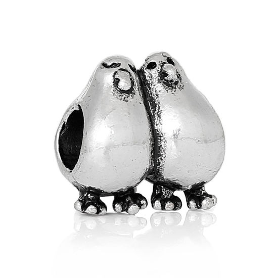 Image de Perles à Gros Trou au Style Européen en Alliage de Zinc Oiseau Argent Antique 12mm x 12mm, Tailles de Trous: 4.7mm, 20 Pcs