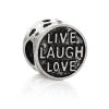 Picture of Zinc Metal Alloy European Style Large Hole Charm Beads Round Antique Silver Color Message "LIVE LAUGH LOVE" Carved About 12mm x 11mm, Hole: Approx 5mm, 10 PCs