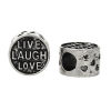 Picture of Zinc Metal Alloy European Style Large Hole Charm Beads Round Antique Silver Color Message "LIVE LAUGH LOVE" Carved About 12mm x 11mm, Hole: Approx 5mm, 10 PCs