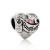 Imagen de 10 Unidades Zamak Familia Granos del Encanto del Agujero Grande del Estilo Europeo Plata Antigua Corazón Mensaje " Hija " Rosa Rhinestone 12mm x 12mm, Agujero: Aprox 5.3mm