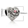 Imagen de 10 Unidades Zamak Familia Granos del Encanto del Agujero Grande del Estilo Europeo Plata Antigua Corazón Mensaje " Hija " Rosa Rhinestone 12mm x 12mm, Agujero: Aprox 5.3mm
