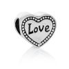 Imagen de Aleación del Metal Del Zinc de Estilo Europeo Cuentas Agujeros Grandes Corazón Plata Antigua Diamantes de imitación Mensaje Patrón Amor Aprox 12mm x 11mm, Agujero: acerca de 5.4mm, 10 Unidades