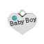 Picture of 20 PCs Zinc Based Alloy Family Jewelry Charms Antique Silver Color Heart Message " Baby Boy " Skyblue Rhinestone 16mm x 14mm