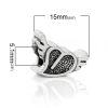 Picture of 2 PCs Zinc Based Alloy Valentine's Day European Style Large Hole Charm Beads Antique Silver Color Heart Wing 15mm x 10mm, Hole: Approx 5.1mm