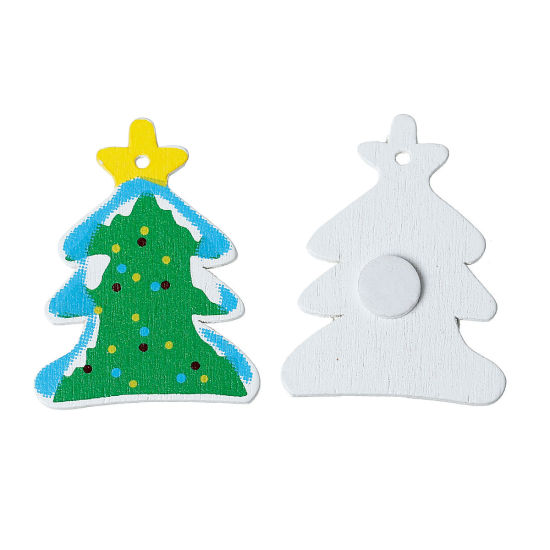 Picture of Natural Wood Embellishments Findings Christmas Tree Green 3.7cm x 2.8cm(1 4/8" x1 1/8"),50 PCs