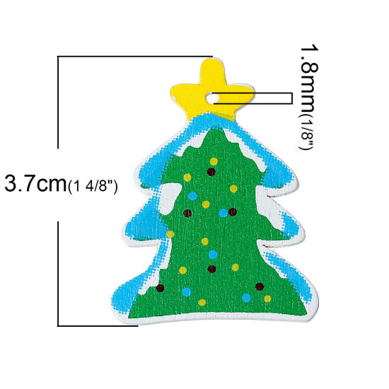 Picture of Natural Wood Embellishments Findings Christmas Tree Green 3.7cm x 2.8cm(1 4/8" x1 1/8"),50 PCs