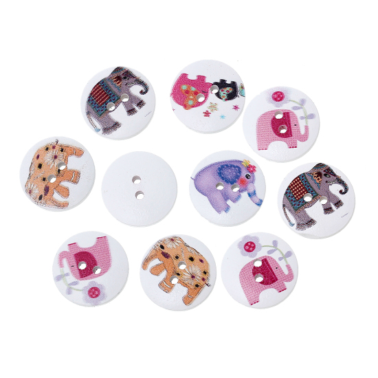 Immagine di Legno Bottone da Cucire ScrapbookBottone Tondo A Random Due Fori Elefante Disegno 20mm Dia, 100 Pz