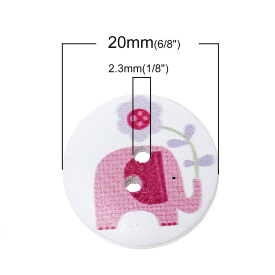 Immagine di Legno Bottone da Cucire ScrapbookBottone Tondo A Random Due Fori Elefante Disegno 20mm Dia, 100 Pz