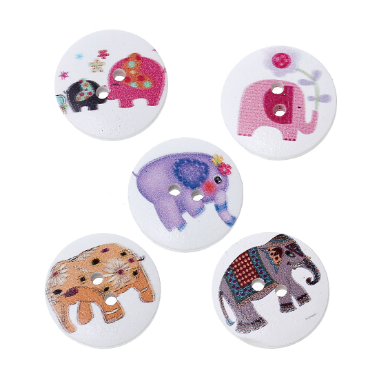 Immagine di Legno Bottone da Cucire ScrapbookBottone Tondo A Random Due Fori Elefante Disegno 20mm Dia, 100 Pz