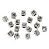 Picture of Acrylic Spacer Beads Cube Antique Silver Color At Random Mixed Alphabet/ Letter "A-Z" Carved About 6mm x 6mm, Hole: Approx 3.4mm, 500 PCs