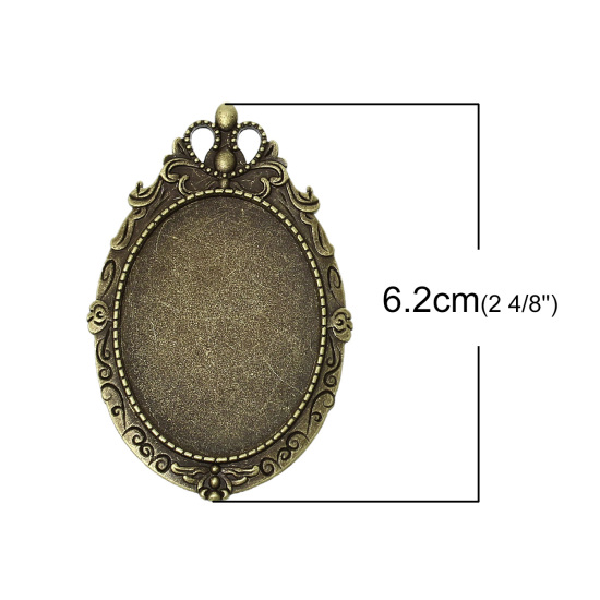Picture of Zinc Based Alloy Pin Brooches Findings Oval Antique Bronze Cabochon Settings (Fits 4cm x 3cm) 6.2cm x4cm(2 4/8" x1 5/8"), 5 PCs