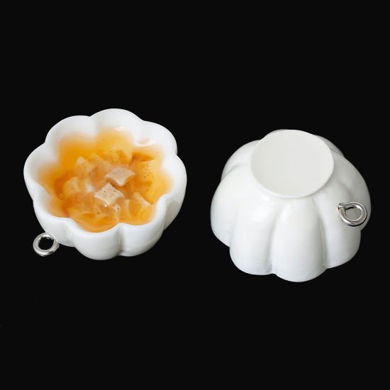 Picture of Resin Charm Pendants Bowl Tofu Food White 22.0mm x 22.0mm, 10 PCs