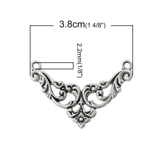 Picture of Filigree Stamping Connectors Findings Triangle Antique Silver Color Hollow Pattern 3.8cm x 27mm, 50 PCs