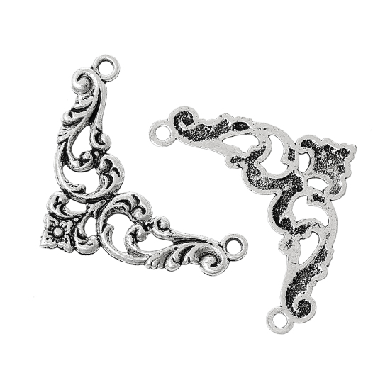 Picture of Filigree Stamping Connectors Findings Triangle Antique Silver Color Hollow Pattern 3.8cm x 27mm, 50 PCs