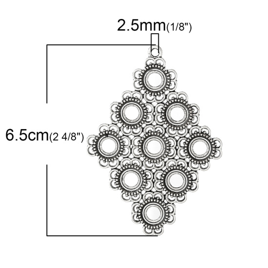 亜鉛合金 レジン セッティング台 ミール皿 ペンダント 菱形 銀古美 ( 8mmに合う) 65mm x 47mm、 10 個 の画像