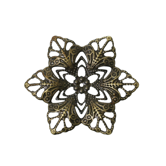 Изображение Филигранные цветок железа Железный Сплав(Без Кадмия) Кабошоны и Наклейки Цветы Античная Бронза 3.5см x 3см, 100 ШТ