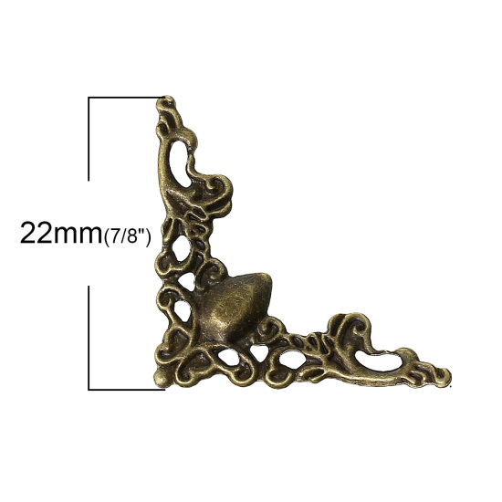 Image de Cabochons d'Embellissement Estampe en Filigrane Creux en Alliage de Fer Triangle Fleurs Gravé Bronze Antique 22mm x 22mm, 100 Pcs