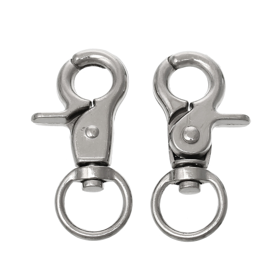 Image de Porte-Clé en Alliage de Zinc Mousqueton Pivotant Argent Mat 46mm x 23mm, 10 PCs