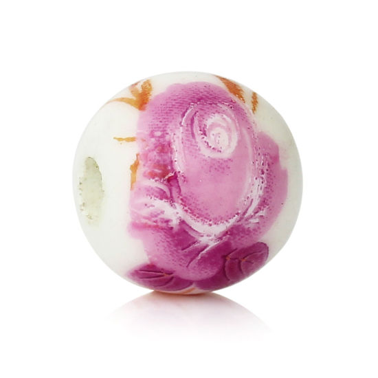Picture of Ceramics Beads Round Pale Lilac Flower Pattern About 8mm Dia., Hole: Approx 2.2mm, 20 PCs