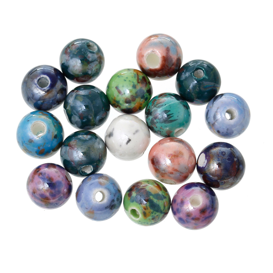 Picture of Ceramics Beads Round At Random Mixed Pattern About 10mm Dia, Hole: Approx 3mm - 2.1mm, 20 PCs