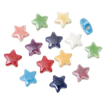 Ceramics Beads Pentagram Star At Random Mixed About 15mm x15mm, Hole: Approx 2.7mm, 10 PCs