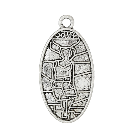 Image de Pendentifs en Alliage de Zinc Ovale Argent Vieilli Femme 3.5cm x 1.8cm, 50 Pcs