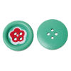 Picture of Wood Sewing Buttons Scrapbooking 4 Holes Round Green Flower Pattern 23mm( 7/8") Dia, 6 PCs