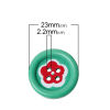 Picture of Wood Sewing Buttons Scrapbooking 4 Holes Round Green Flower Pattern 23mm( 7/8") Dia, 6 PCs