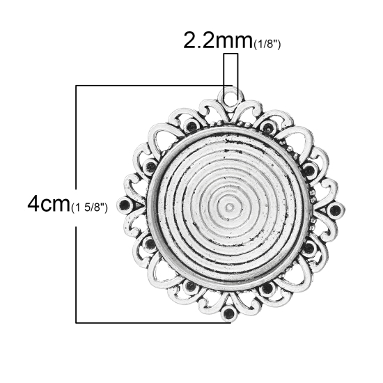 Bild von Zinklegierung Cabochon Fassung Anhänger Rund Antiksilber (für 25mm D) (für ss6 Strassstein) 4cm x 3.9cm 20 Stück