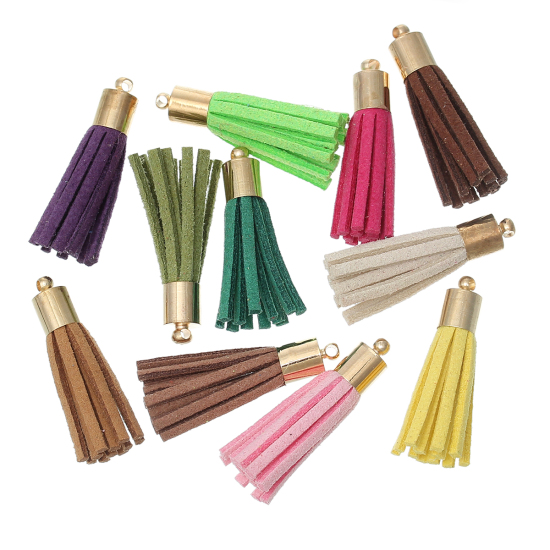 Immagine di Velluto Ciondoli Scamosciato Nappina Colore Misto 3.5cm x 0.7cm, 20 Pz