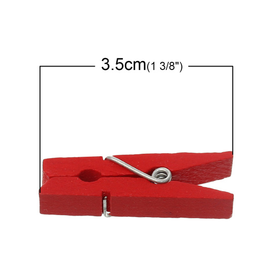 Picture of Wood Photo Paper Clothes Clothespin Clips Note Pegs At Random Mixed 3.5cm x0.8cm(1 3/8" x 3/8"), 100 PCs