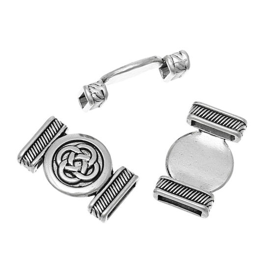Picture of Zinc Based Alloy Slide Beads Rectangle Antique Silver Color Celtic Knot Pattern Carved About 24mm x 15mm, Hole Size: 10mm x2mm, 30 PCs