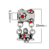 Picture of European Style Large Hole Charm Dangle Beads Little Girl On Swing Antique Silver Color Flower Pattern Red Rhinestone 25mm x 14mm, 10 PCs