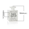 Image de Perles à Gros Trou au Style Européen en Alliage de Zinc Bouteille de Parfum Argenté Gravé Mots " Paris Perfume " à Strass Transparent 16mm x 10mm, Tailles de Trous: 4.6mm, 5 Pcs