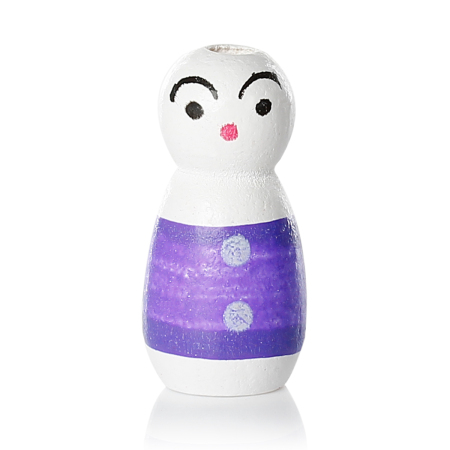 Picture of Natural Wood Spacer Beads Doll Purple About 25mm x 12mm, Hole: Approx 2.8mm-3.3mm, 30 PCs
