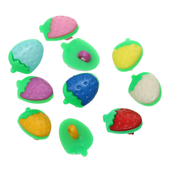 Picture of Resin Sewing Shank Buttons Fruit Strawberries At Random Mixed 15mm( 5/8") x 11mm( 3/8"), 15 PCs